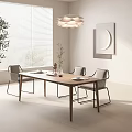 Modern Dining Table Set With Wooden Top Gray Chairs Pendant Light And Wall Art