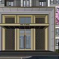 ONE TOWER Building Entrance With Marble Frame Glass Doors Steps And Cherry Blossom Tree