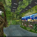 Lush Green Plant Decor With Tree Branch Archway And Large Aquarium Featuring Colorful Fish