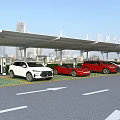 Smart Parking Lot With Charging Stations And Multiple Parked Vehicles Under Canopy 3d model