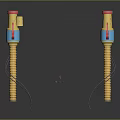 Pair of Yellow Industrial Equipment With Red Blue Components And Coiled Cables