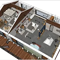 Hotel Guest Room Interior With Wooden Beams Blue White Tapestries TV Stand And Natural Light