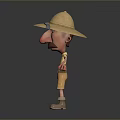 Cartoon Style Game And Movie Character With Wide Brimmed Explorer Hat Mustache Yellow Outfit Backpack