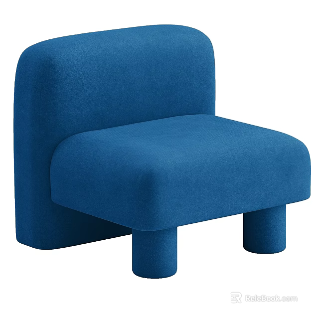 Blue Modern Single Sofa With Rounded Design Comfortable Upholstery And Short Legs 3d model 