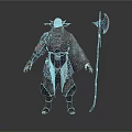 Man in Horned Helmet With Leather Armor Cloak Holding Battle Axe Fantasy Warrior
