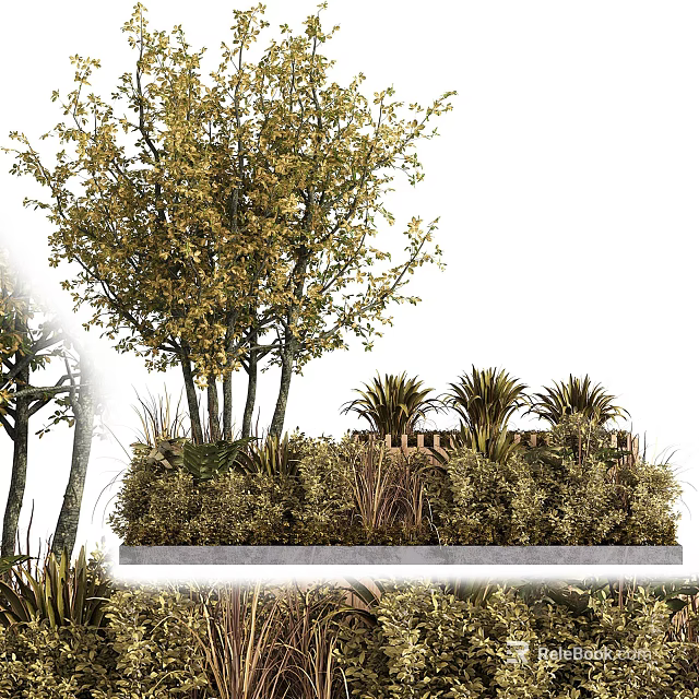 Arbor Centered Garden Landscape With Mixed Shrubs And Herbaceous Plants 3d model 