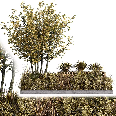 Arbor Centered Garden Landscape With Mixed Shrubs And Herbaceous Plants 3d model