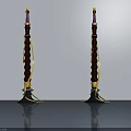 Decorative Weapons With Wooden Shafts Golden Accents And Purple Gemstone Tops