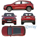 Red Mercedes SUV 3D Model V-Ray Render With Front Rear Views And UK License Plate