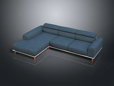 Modern Blue Fabric Sectional Sofa With Wooden Legs And Comfortable Seat Cushions 3d model