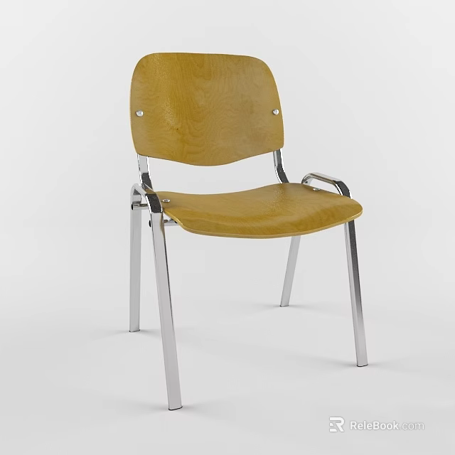 Modern Single Chair With Wooden Seat Backrest And Chrome Metal Legs 3d model 
