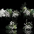 Elegant Floral Installation with White Flowers Green Foliage Hanging Design and Mirror Reflections