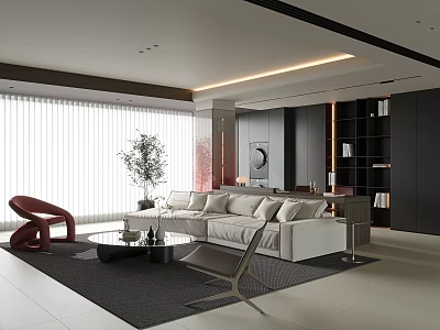Spacious Modern Luxury Living Room With Soft Sectional Sofa And Stylish Minimalist Interior Design 3d model