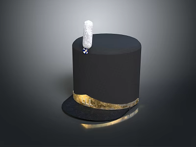 Black Top Hat With White Decoration Small Blue Emblem And Gold Trim 3d model