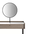 Modern Wooden Dressing Table With Black Metal Legs And Round Mirror Top Drawers
