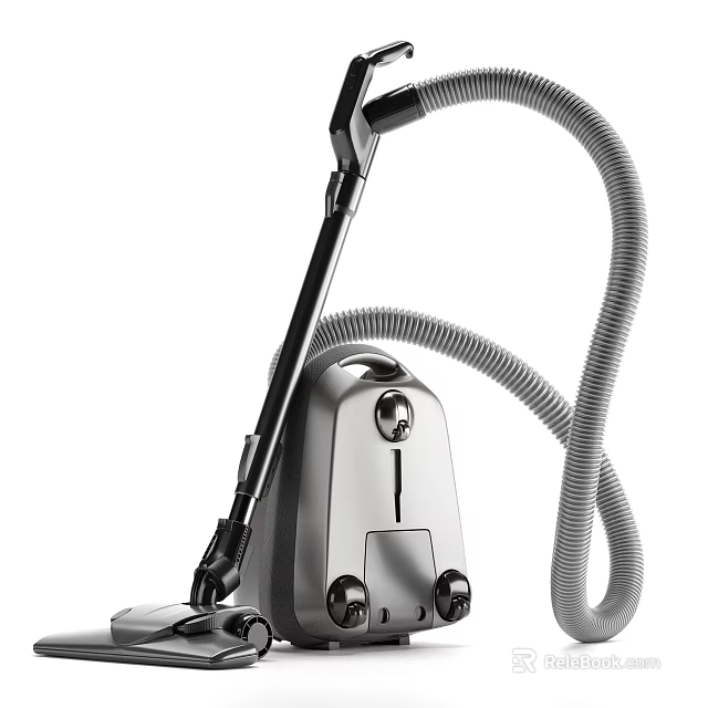 Efficient Modern Vacuum Cleaner With Sleek Silver Body And Flexible Hose 3d model 