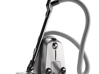 Efficient Modern Vacuum Cleaner With Sleek Silver Body And Flexible Hose 3d model