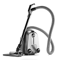Efficient Modern Vacuum Cleaner With Sleek Silver Body And Flexible Hose