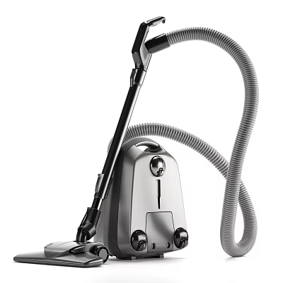 Efficient Modern Vacuum Cleaner With Sleek Silver Body And Flexible Hose 3d model