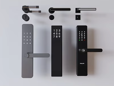 Smart Digital Door Handles With Keypad And Black Gray Modern Designs 3d model