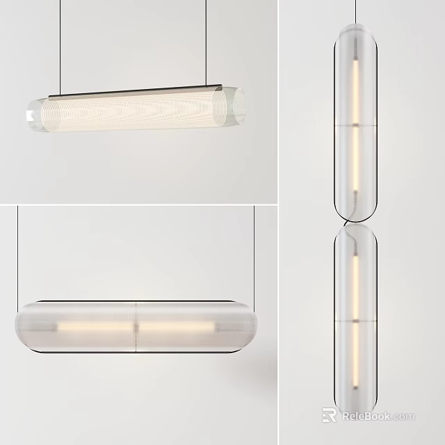 Contemporary Cylindrical Glass Pendant Light With Sleek Metal Frame And Soft Illumination For Interior Spaces 3d model 