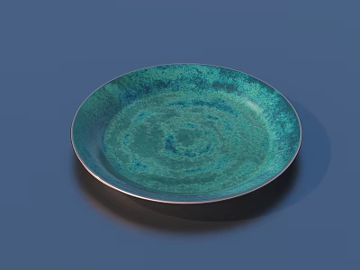 Modern Ceramic Dinnerware Set with Teal Swirled Glaze Plate Design 3d model