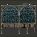 Wooden Frame Building With Turquoise Brick Walls And Elevated Base Supports