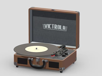Victrola Portable Suitcase Design Record Player With Open Case Turntable And Audio Speakers 3d model