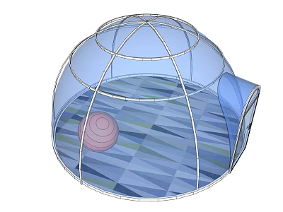 Transparent Dome Structure With Pink Spiral Object And Blue Green Geometric Floor 3d model