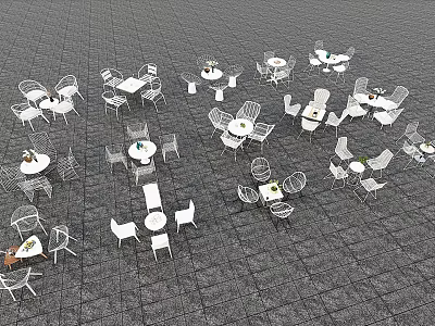 White Outdoor Table And Chair Sets Arranged In Neat Open Space 3d model