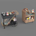 Modern Mobile Commercial Service Carts With Storage Shelves Bottles And Glasses