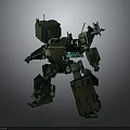 Mechanical Robot Character 3D Model With Green Brown Color Square Head And Mechanical Legs