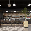 Modern Café Interior Design With Bar Counter Pendant Lights And Green Plant