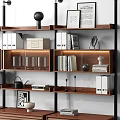 Stylish Decorative Ornament Set With Books And White Vases On Wooden Shelves