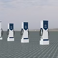 Row of Green and White Industrial Charging Equipment for Electric Vehicle Stations