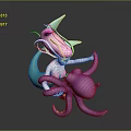 Game And Movie Character Mermaid With Pink Hair Green Tail Hugging Purple Octopus