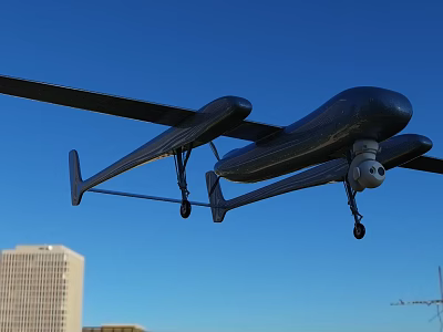 Intelligent Drone Flying Over Urban Area With High Rise Building And Surveillance Camera System 3d model