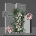 Elegant Floral Installation With White Cubes Pink Roses And Green Foliage