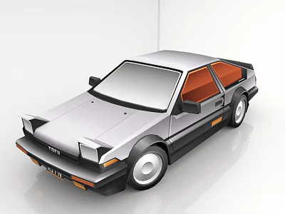 Retro Silver Toyota Car With Orange Interior Black Accents And White Wheels 3d model