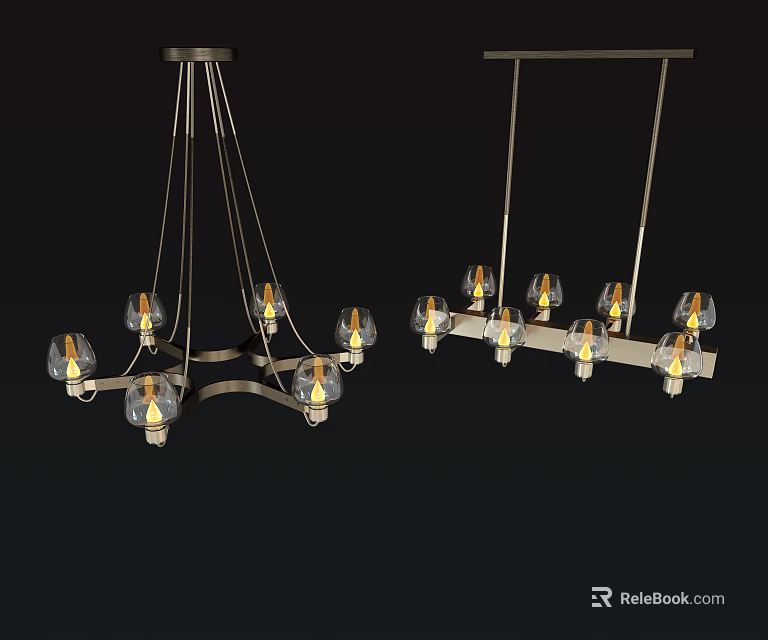 Modern Chandelier Design With Glass Shades And Metal Frame For Home Interior 3d model 