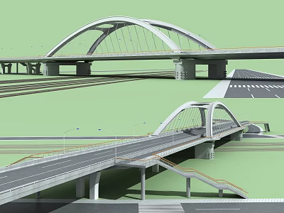 Modern Arch Bridge Design For Urban Highway With Multiple Lanes Street Lights And Concrete Supports 3d model