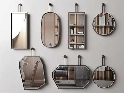 Decorative Wall Mounted Mirrors with Modern Design in Various Shapes and Storage Shelves 3d model