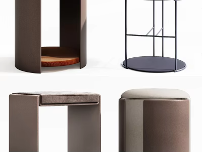 Modern Minimalist Leather Velvet Stools With Geometric Shapes And Metal Frame 3d model