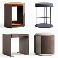 Modern Minimalist Leather Velvet Stools With Geometric Shapes And Metal Frame