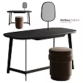 Modern Black Dressing Table With Mirror Sleek Frame And Brown Stool Design 3d model