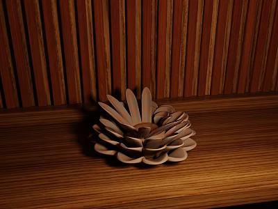 Decorative Flower Shaped Ornament Set On Wooden Tabletop With Striped Wall 3d model