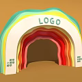 Multicolored Layered Rainbow Archway with Top Logo and Side Decorative Text in Modern Design