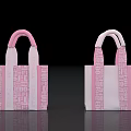 Two Stylish Pink And White Shopping Bags With Pink Handles And Patterned Design
