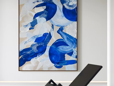 Modern Abstract Painting With Blue And Beige Flowing Abstract Forms On Wall 3d model