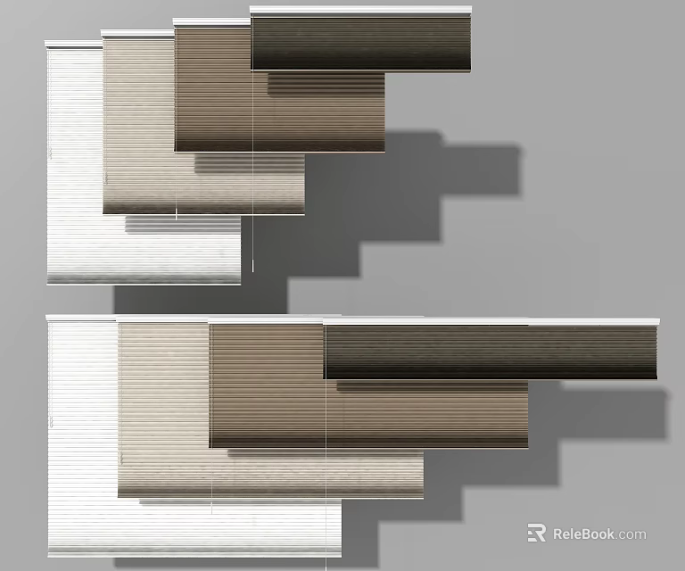 Layered Window Blinds in Brown and White with Shadow Effects for Home Decor 3d model